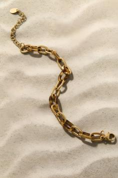Armband RVS goud schakel bruin