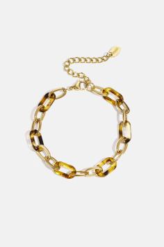 Armband RVS goud schakel bruin