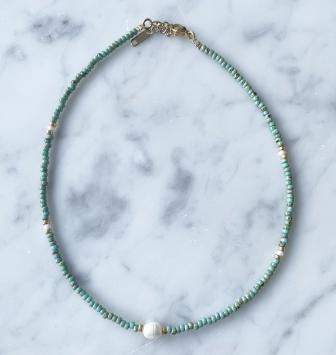 Kralen ketting hanger turquoise-parel