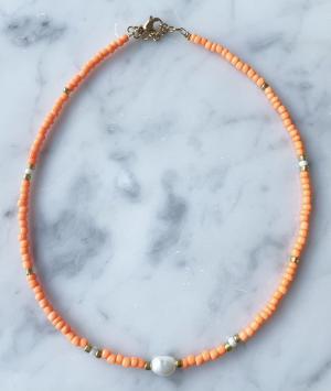 Kralen ketting hanger oranje-parel